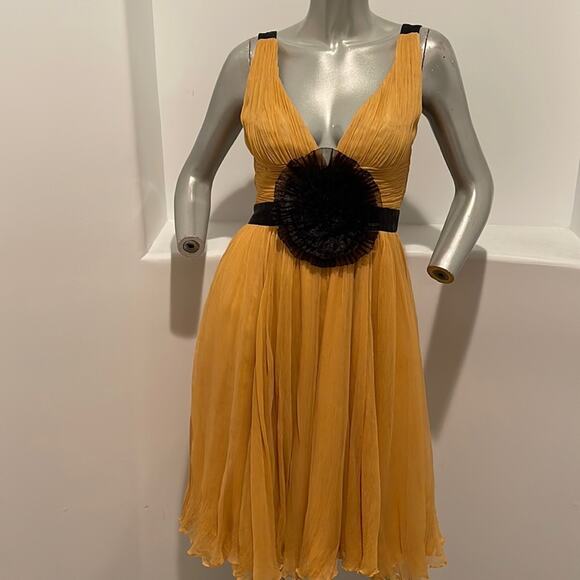 Andy The Anh Sleeveless Chiffon Yellow Black Bow Dress Size 4 - Picture 9 of 12